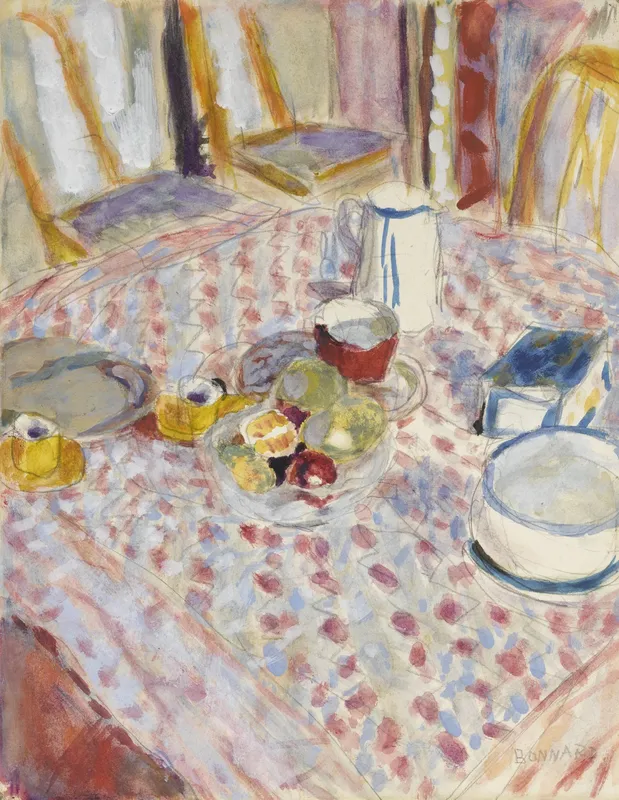 Nature morte sur une nappe à carreaux rouges (circa 1930-35) by Pierre Bonnard